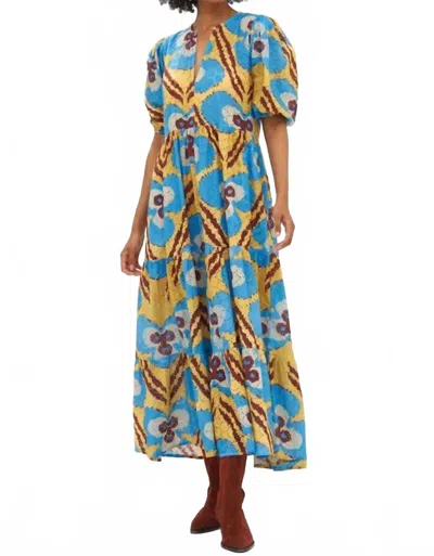 Oliphant Puff Sleeve Maxi Dress In Patola Mustard In Multi