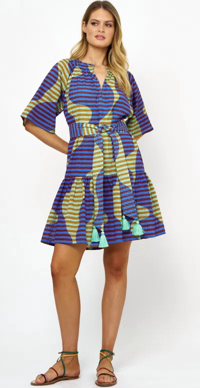Oliphant Raglan Belted Mini Dress In Haring Blue In Multi