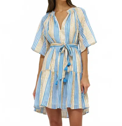 Oliphant Raglan Belted Mini Dress In Samoa Blue Gold In Multi