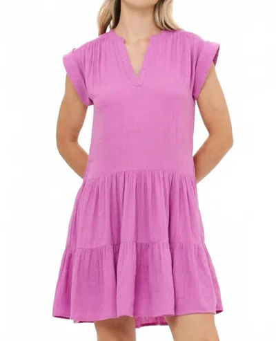 Oliphant Roll Sleeve Dress In Bahama Purple In Pink