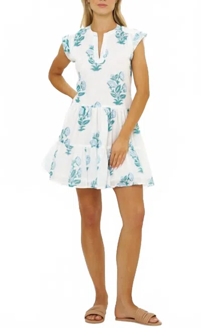 Oliphant Roll Sleeve Dress In Salvia Green In White