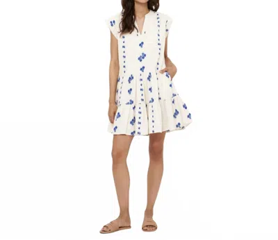 Oliphant Roll Sleeve Dress In Wicklow Blue In White
