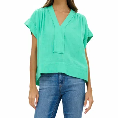 Oliphant Roll Sleeve V-neck Top In Green