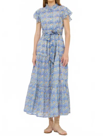 Oliphant Ruffle Collar Button Maxi Dress In Florence Blue In Multi