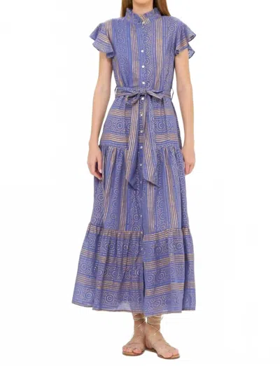 Oliphant Ruffle Collar Button Maxi Dress In Helene Blue In Purple