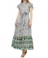 Oliphant Ruffle Collar Button Maxi Dress In Ivy Cobalt In Green