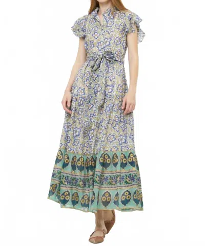 OLIPHANT RUFFLE COLLAR BUTTON MAXI DRESS IN IVY COBALT