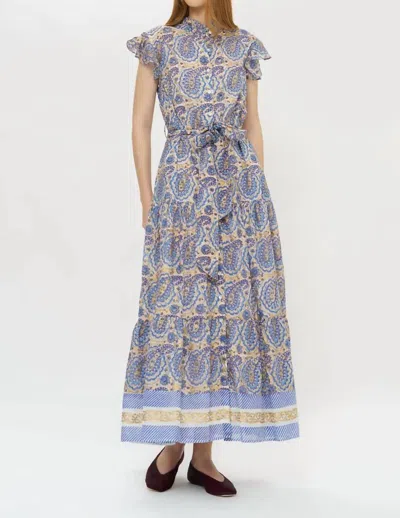 Oliphant Ruffle Collar Button Maxi Dress In Izmir Blue In Multi