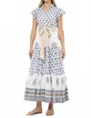 Oliphant Ruffle Collar Button Maxi Dress In Lotus Navy In Blue