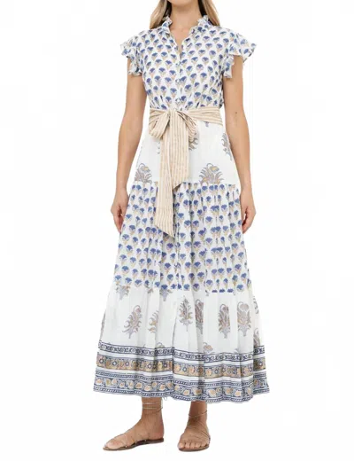 Oliphant Ruffle Collar Button Maxi Dress In Lotus Navy In Blue