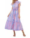 Oliphant Ruffle Collared Button Maxi Dress In Cabana Stripe In Multi