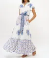 Oliphant Ruffle Collar Button Maxi In Portofino Aqua In Multi