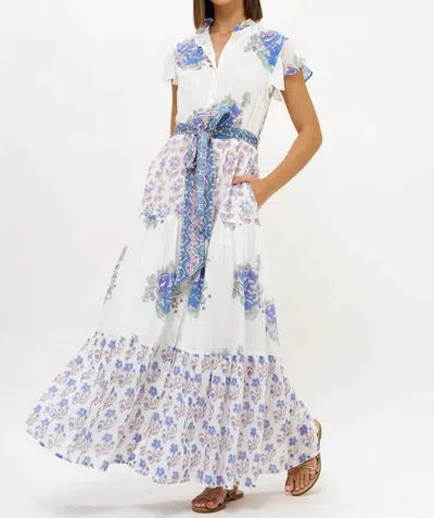 Oliphant Ruffle Collar Button Maxi In Portofino Aqua In Multi