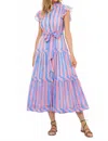 Oliphant Ruffle Collared Button Maxi Dress In Cabana Stripe In Pink