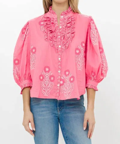 Oliphant Ruffle Front Blouse In Raton Pink