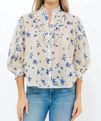 Oliphant Ruffle Front Button Blouse In Alyssum Cream In Multi