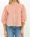 Oliphant Ruffle Front Button Blouse In Aster Pink In Pink