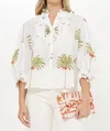 Oliphant Ruffle Front Button Blouse In Canary Green In Multi