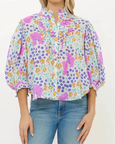 Oliphant Ruffle Front Button Blouse In Fleur Lilac In Multi