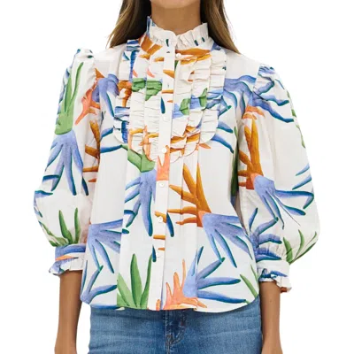 Oliphant Ruffle Front Button Blouse In Multicolor