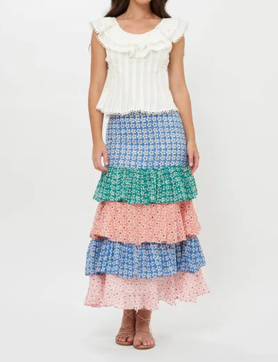 Oliphant Ruffle Maxi Skirt In Aster Blue In Multi