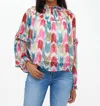 Oliphant Ruffle Sleeve Blouse In Teal In Blue