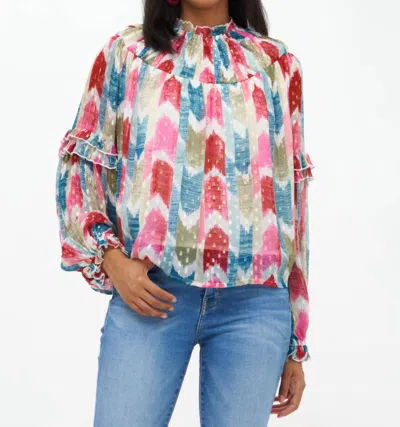 Oliphant Ruffle Sleeve Blouse In Teal In Blue