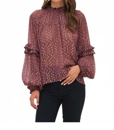 Oliphant Ruffle Sleeve Lurex Blouse In Morocco Petal Pink With Gold In Brown