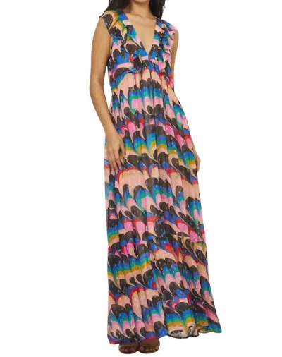 Oliphant Ruffle V Neck Maxi Dress In Venice In Multi