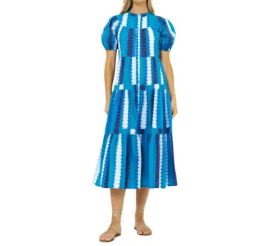 Oliphant Scoop Tiered Midi In Meko Blue In Multi