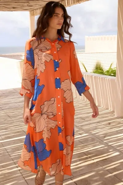 Oliphant Shirt Midi Dress In Bora Bora Red In Multi