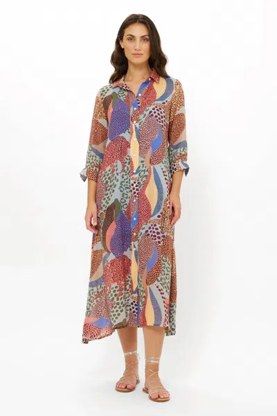 Oliphant Shirt Midi Dress In Nautilus Coral In Multi