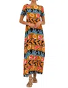 Oliphant Short Sleeve Shift Maxi Dress In Canyon Red In Multi