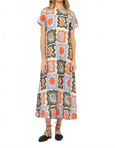 Oliphant Short Sleeve Shift Maxi Dress In Helios Blue In Multi