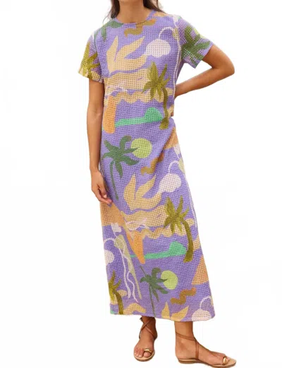 Oliphant Short Sleeve Shift Maxi Dress In Paradiso In Purple