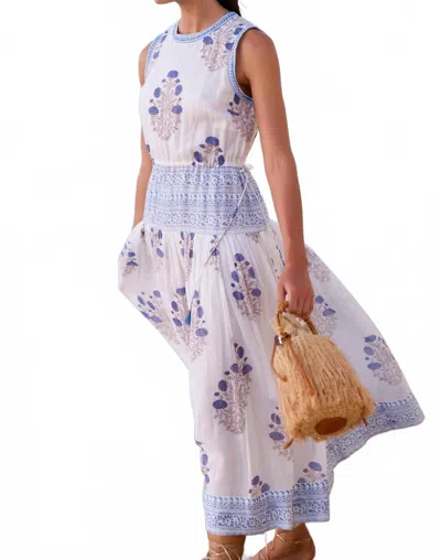 Oliphant Sleeveless Piped Maxi Dress In Laguna Blue In Multi