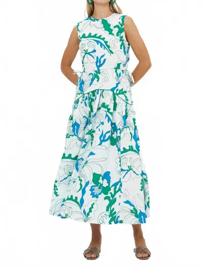 Oliphant Sleeveless Piped Maxi Dress In Orchid Green In Blue