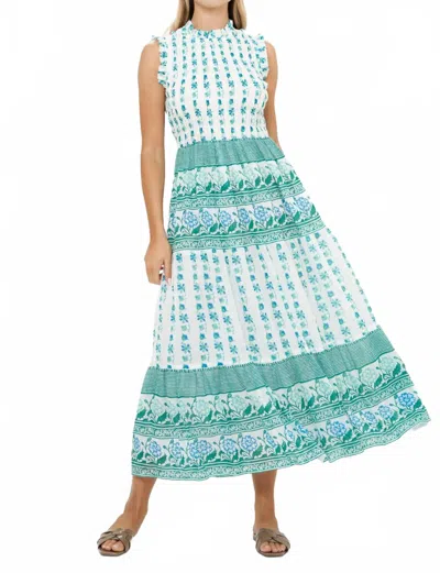 Oliphant Sleeveless Smocked Maxi Dress In Boreggo Green In Multi