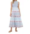 Oliphant Sleeveless Smocked Maxi Dress In Jungi Peach In Blue