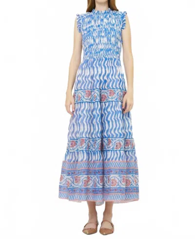 Oliphant Sleeveless Smocked Maxi Dress In Sierra Blue
