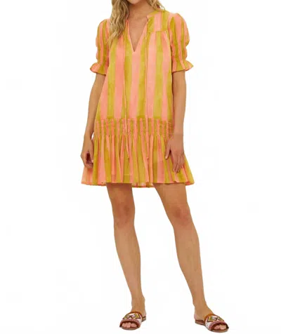 Oliphant Smocked Drop Mini Dress In Cabana Coral In Multi