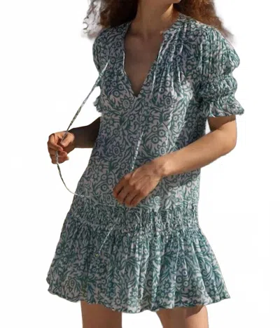 Oliphant Smocked Drop Mini Dress In Cypress Jade In Blue