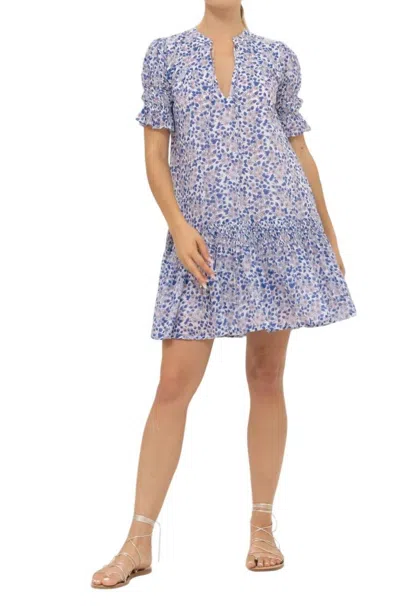 Oliphant Smocked Drop Mini Dress In Portland Blue In Multi