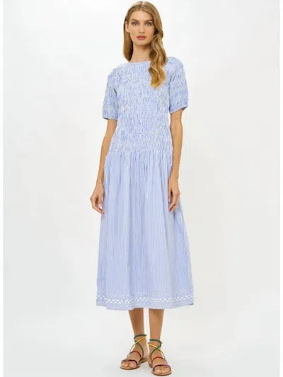 Oliphant Smocked Drop Waist Maxi Dress In Sconset Blue
