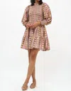 Oliphant Smocked Flirty 3/4 Sleeve Mini Dress In Petal Olive In Multi