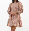 Oliphant Smocked Flirty 3/4 Sleeve Mini Dress In Petal Olive In Multi