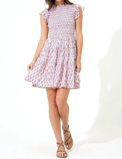 Oliphant Smocked Flirty Short Dress In Boti Green In Multi