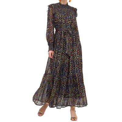 Oliphant Smocked Neck Maxi Dress In Indigo In Multi