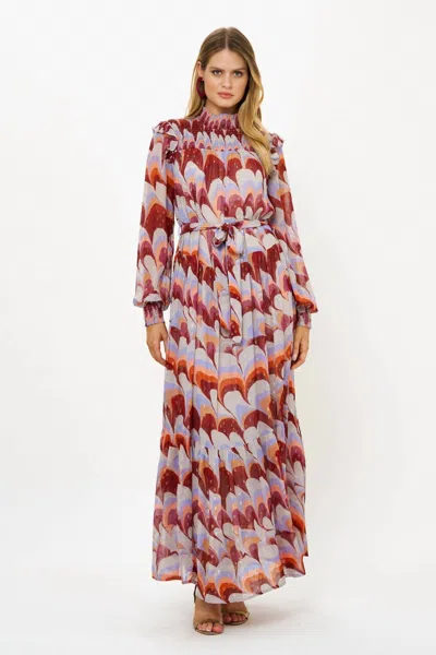 Oliphant Smocked Neck Maxi Dress In Venice Cognac In Multi
