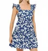 Oliphant Smocked Square Neck Mini Dress In Acadia Navy In Blue